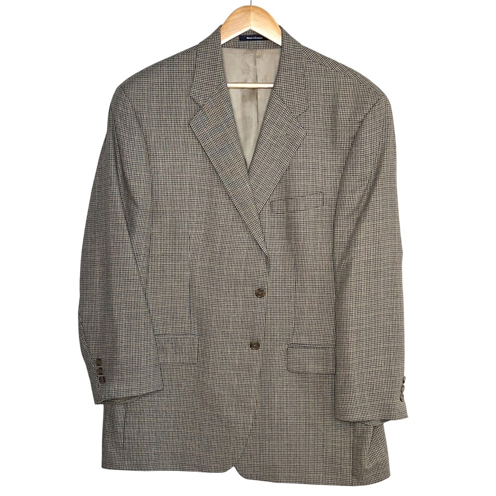Ralph‎ Lauren Sport Coat Mens 46T Brown Houndstooth Single Breasted Silk/Wool
